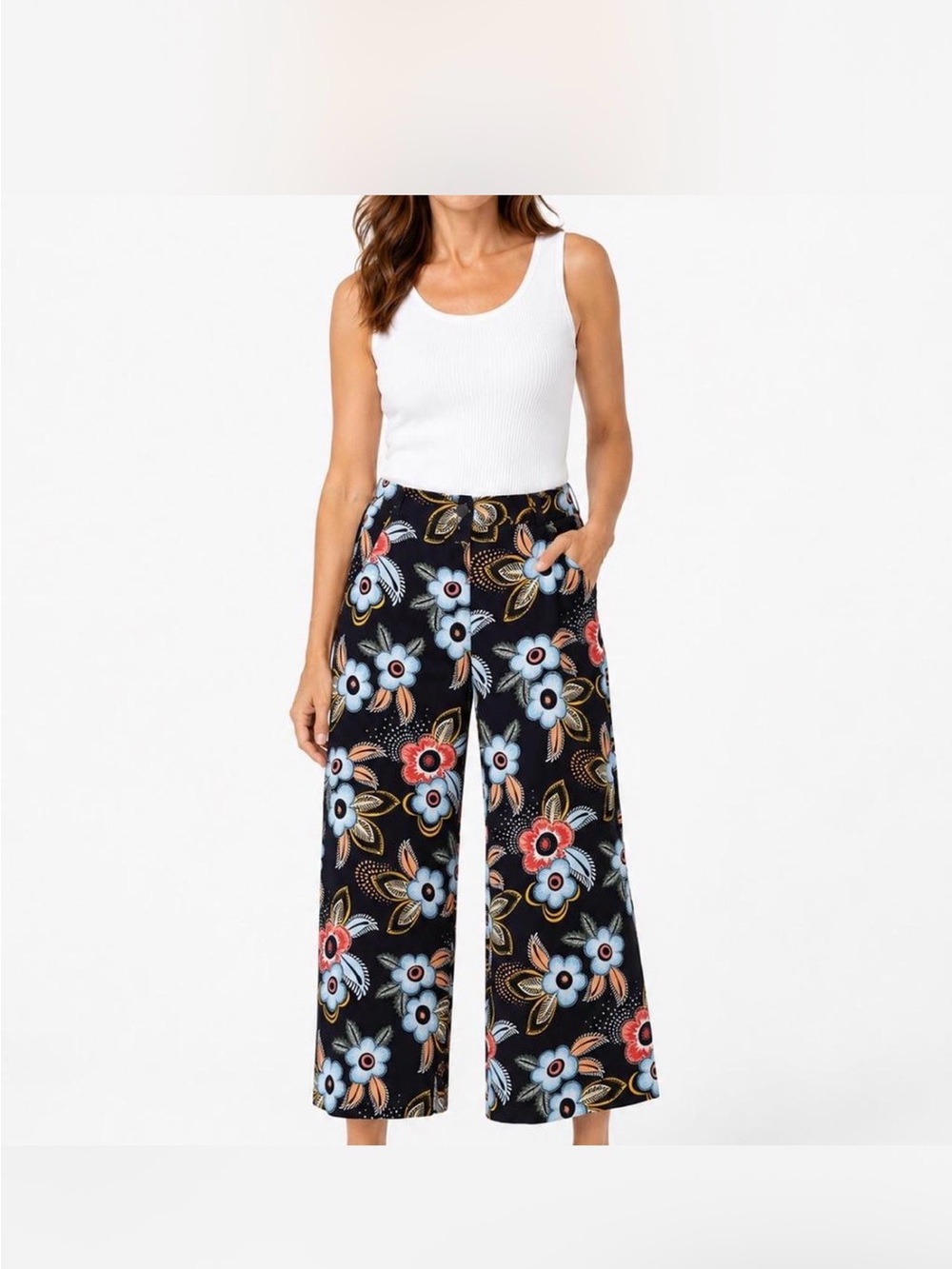 LOFT Navy Wide-Leg Floral Palazzo Pants